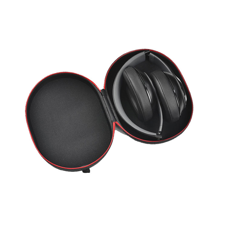 Shockproof Outdoor Travel Pu Eva Zipper Oval Black Headset Headphone Protective Bag