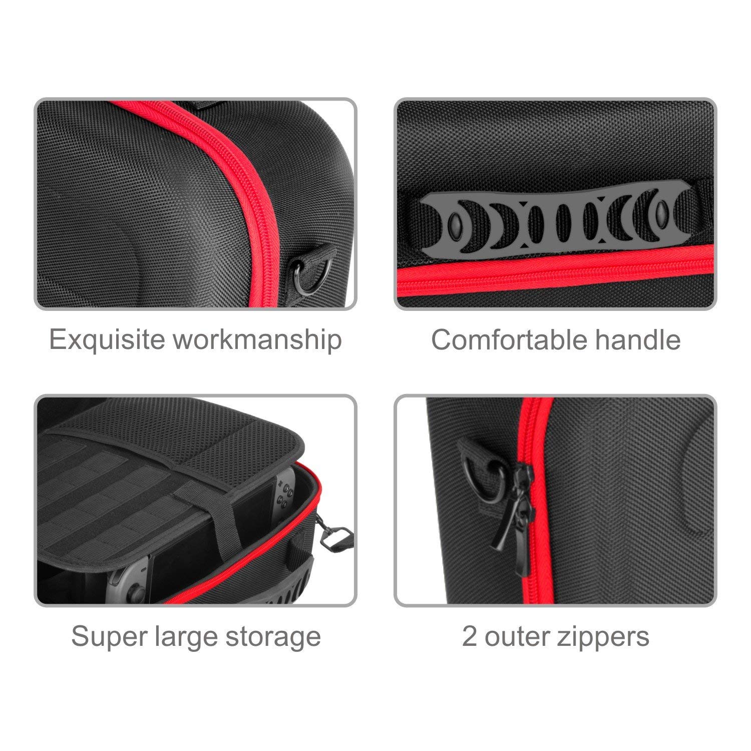 Switch Travel Case for Nintendo Switch Console & Dock, Wall Charger and Pro Controller, EVA Hard Shell Portable Travel Messenger Bag Pouch for 21 Switch Games and Accessories